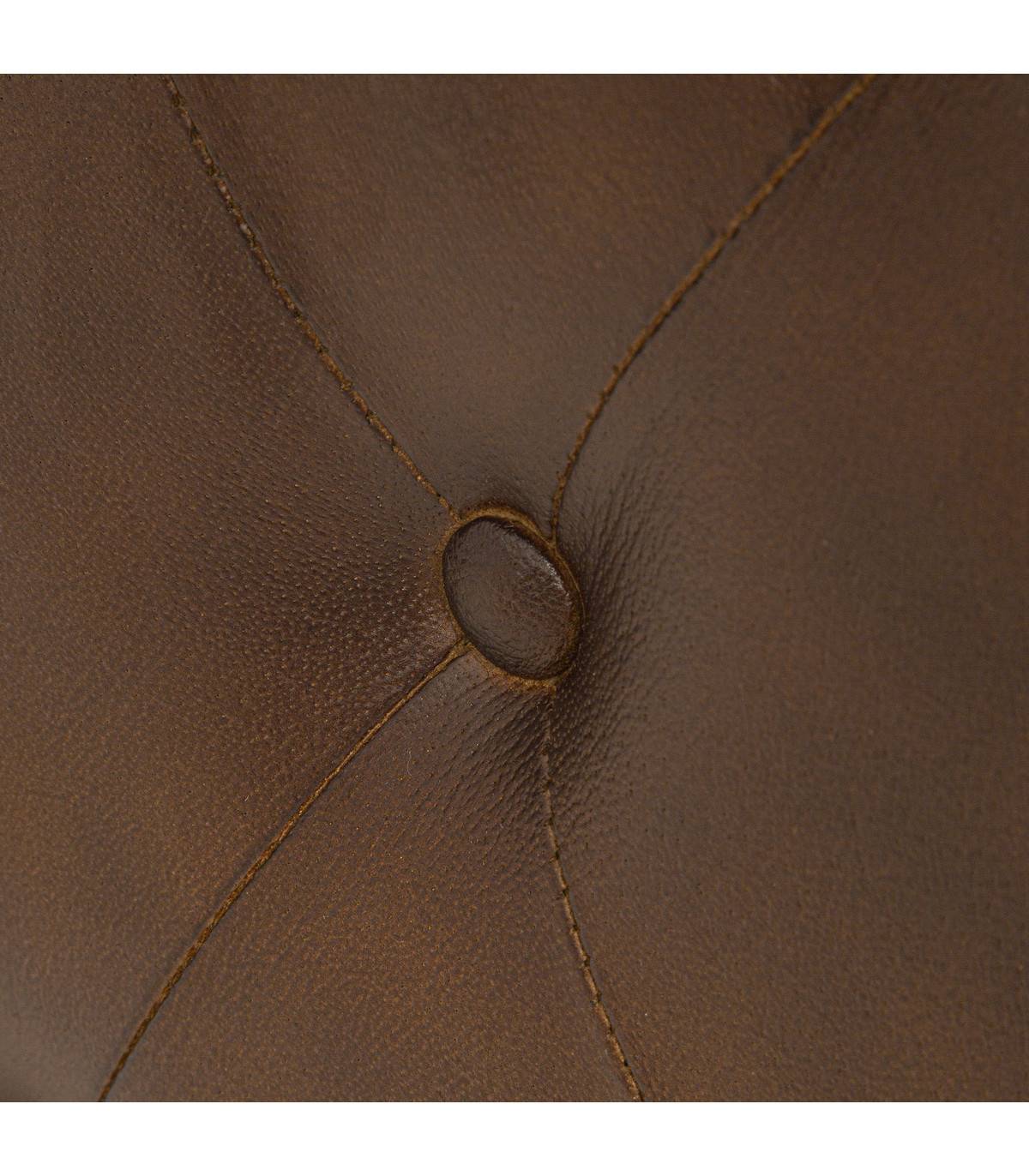 Pouf en bois et cuir marron capitonné 48 x 44 x 40.5 cm - Imagen 3