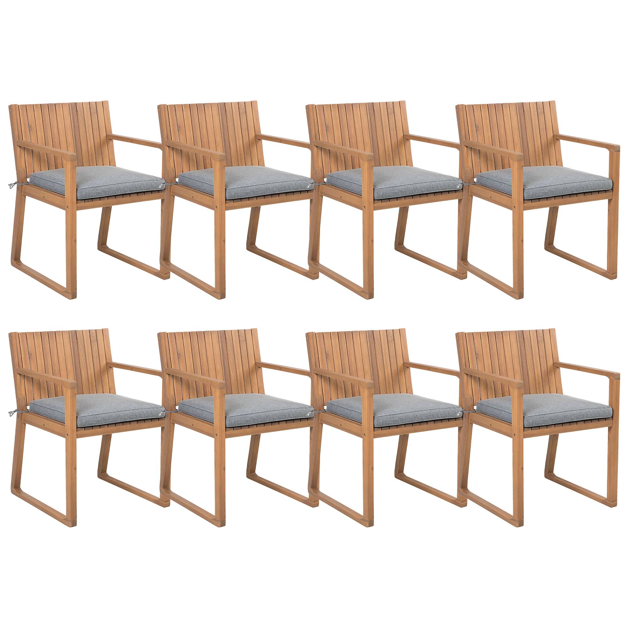 Beliani - Lot 8 Chaises de Jardin ou Terrasse en Bois d'Acacia Résistant avec Coussins Gris Matières Durables Confort d'Assise Optimal et Design Moderne Beliani - Imagen 1