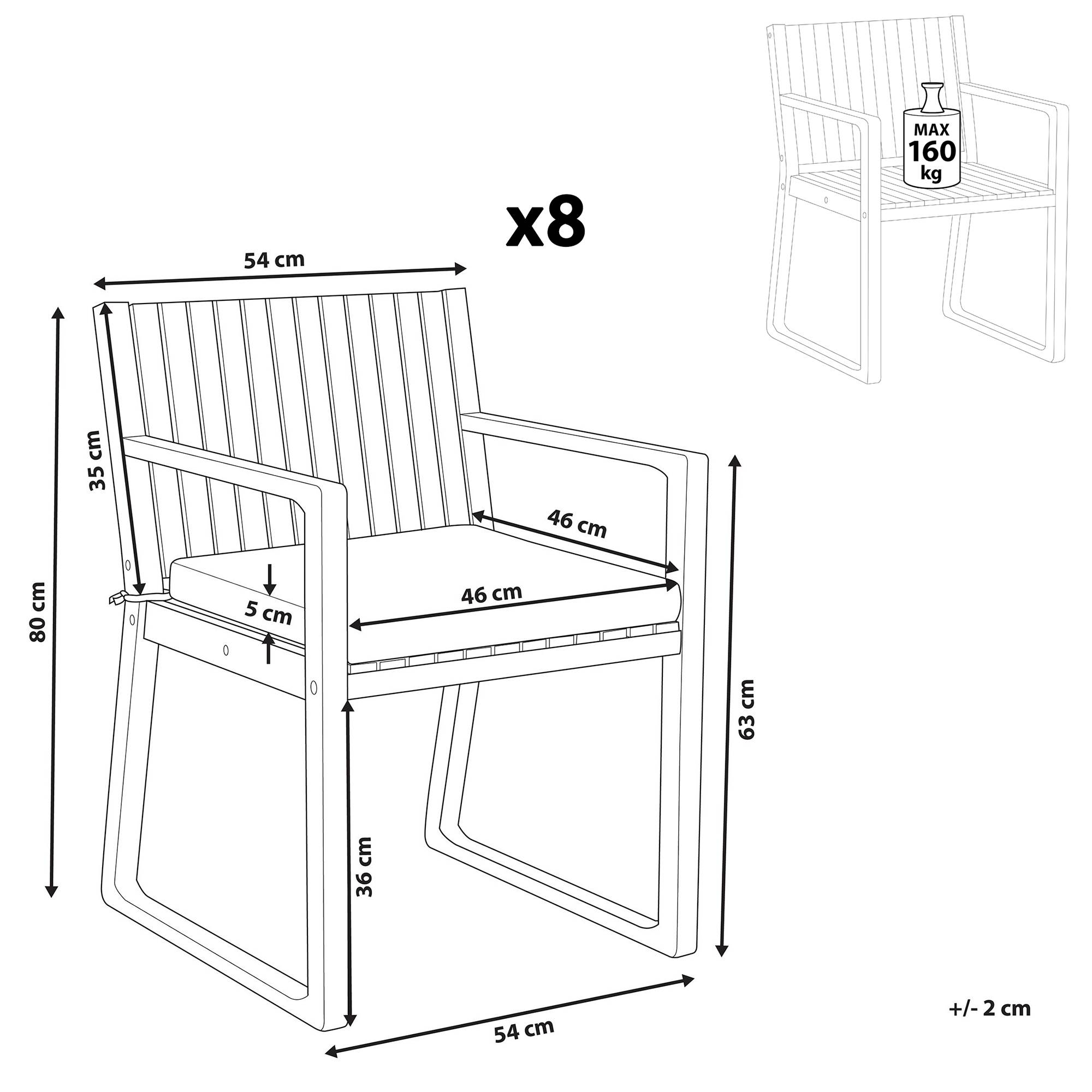 Beliani - Lot 8 Chaises de Jardin ou Terrasse en Bois d'Acacia Résistant avec Coussins Gris Matières Durables Confort d'Assise Optimal et Design Moderne Beliani - Imagen 3