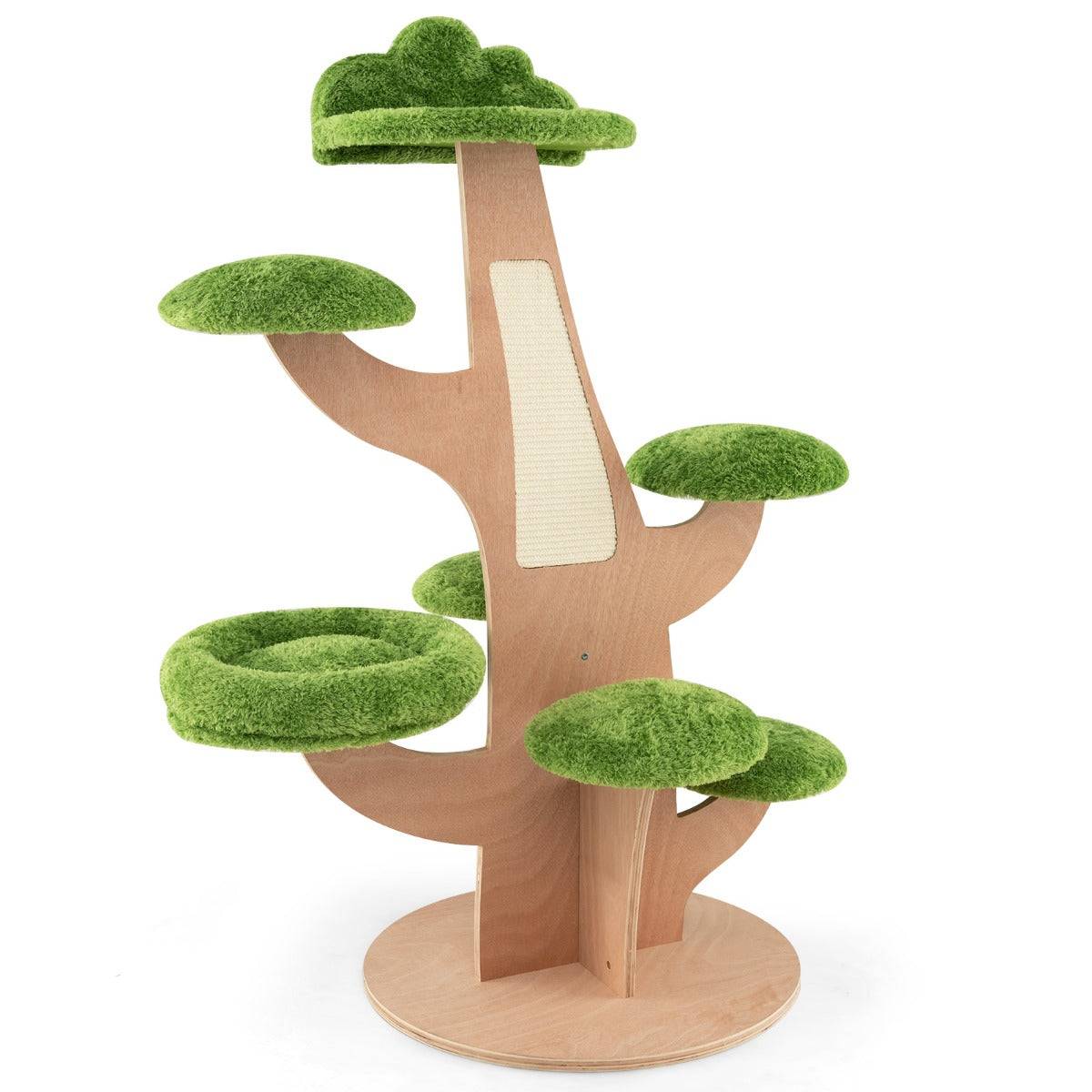 Arbre à chat 128 cm griffoirs perchoir patins antidérapant lit pour chat tour de jeux pour chat en forme de pin vert - Image 1