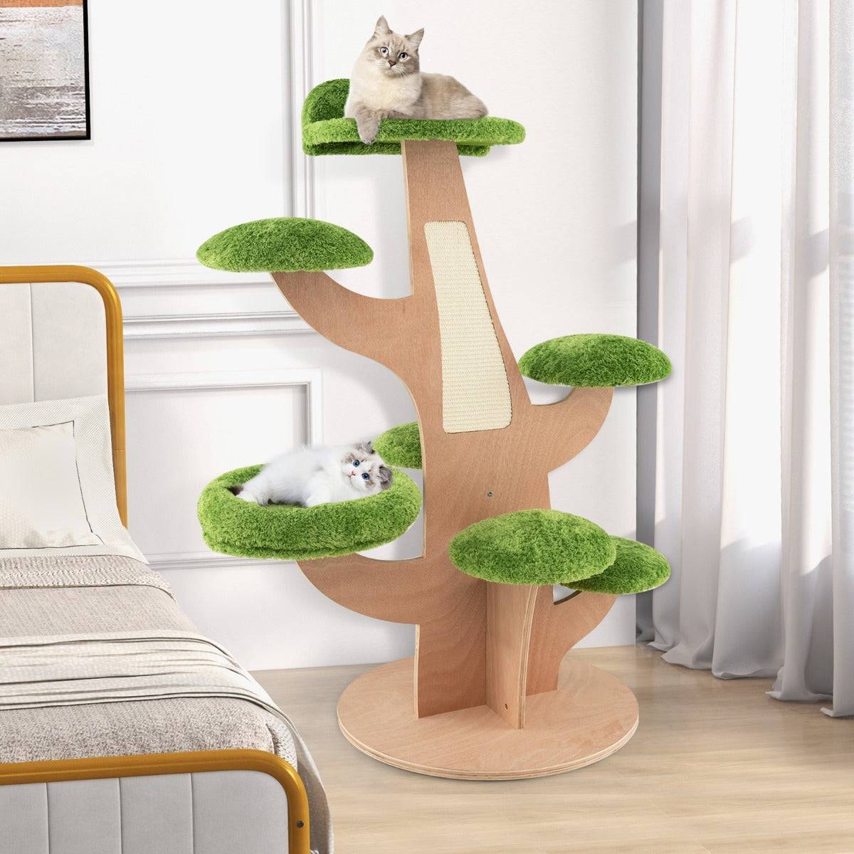 Arbre à chat 128 cm griffoirs perchoir patins antidérapant lit pour chat tour de jeux pour chat en forme de pin vert - Image 2