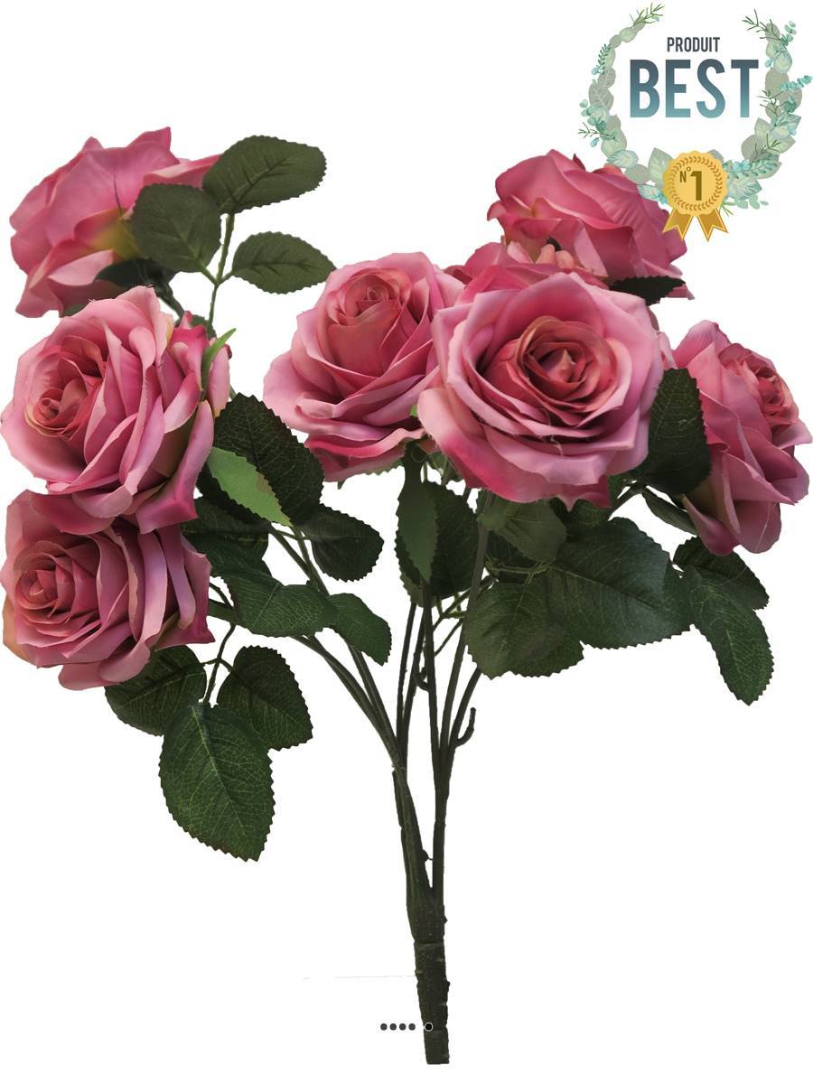 Artificielles - Bouquet de rose Paris factice, 10 têtes, H42cm Rose soutenu - BEST - couleur: Rose soutenu - Imagen 1