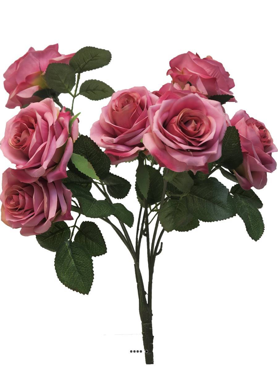 Artificielles - Bouquet de rose Paris factice, 10 têtes, H42cm Rose soutenu - BEST - couleur: Rose soutenu - Imagen 2
