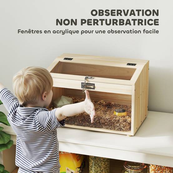Cage hamster souris bois MDF pour petits rongeurs toit ouvrable 55x35x35cm naturel - ComfortXL Outdoor Living - Image 7
