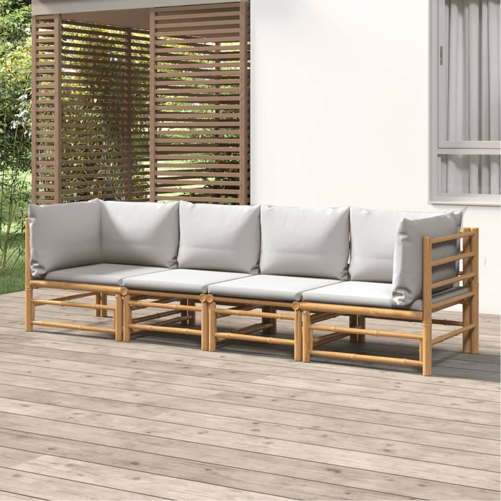 Vidaxl - Salon de jardin 4 pcs avec coussins gris clair bambou vidaXL 3155088 - Image 1