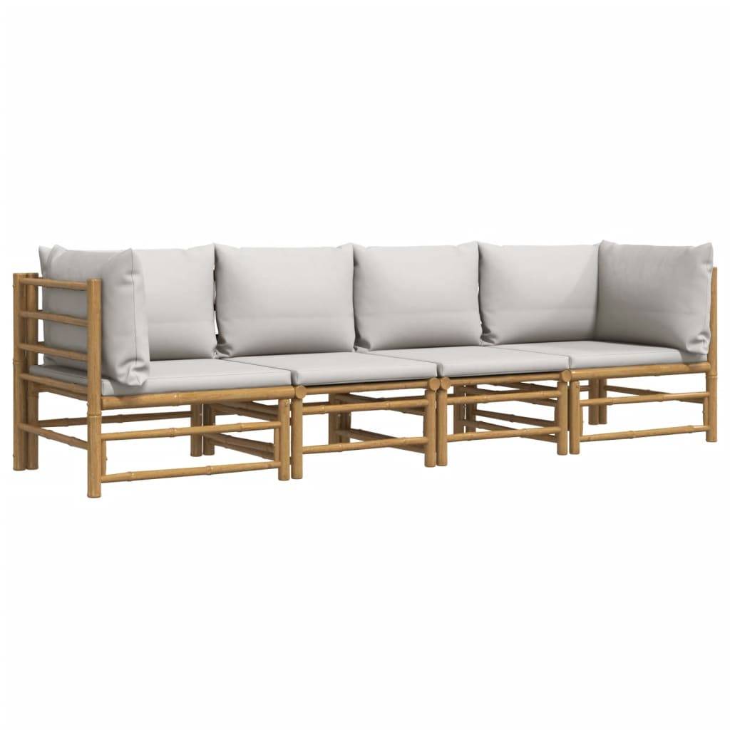 Vidaxl - Salon de jardin 4 pcs avec coussins gris clair bambou vidaXL 3155088 - Image 4