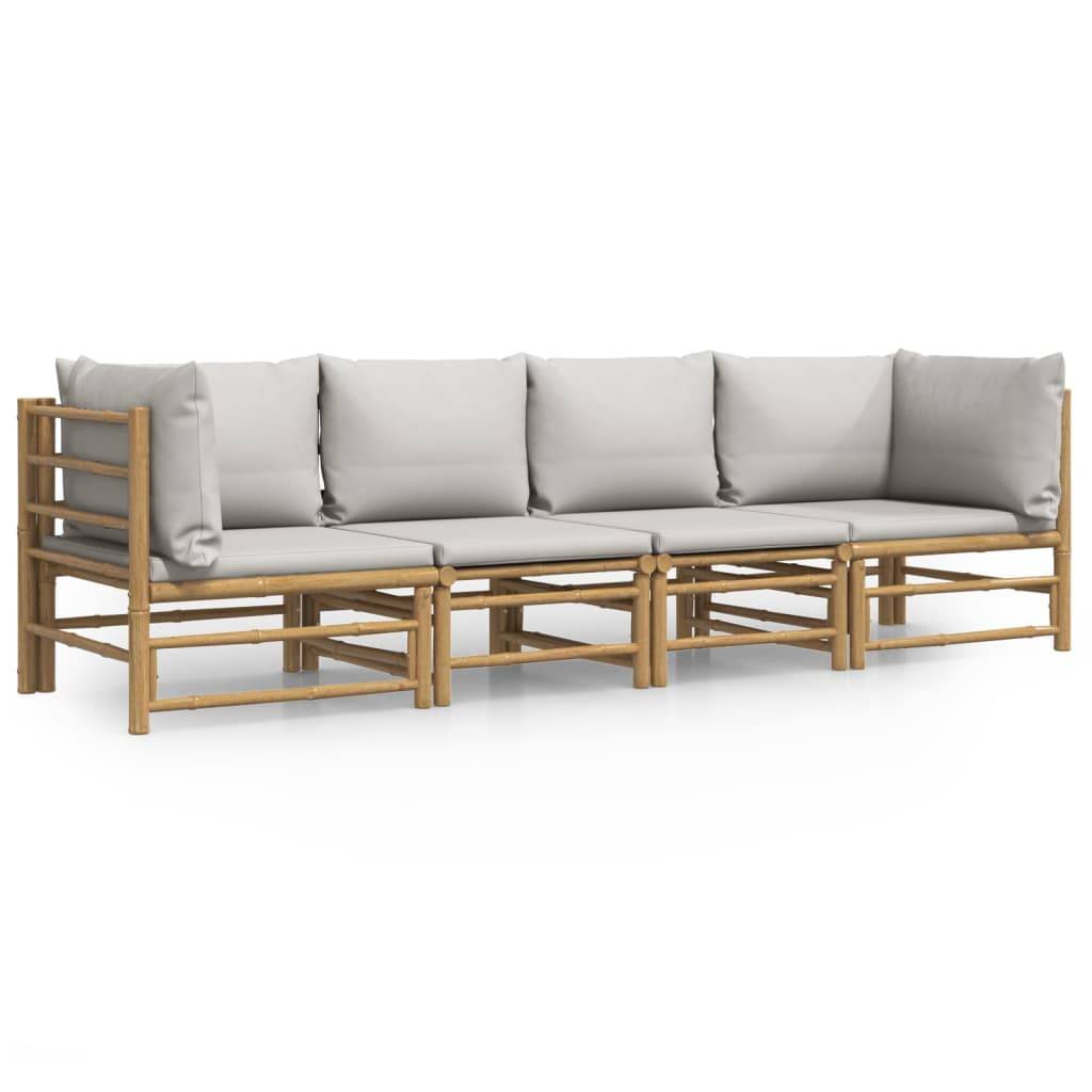 Vidaxl - Salon de jardin 4 pcs avec coussins gris clair bambou vidaXL 3155088 - Image 2