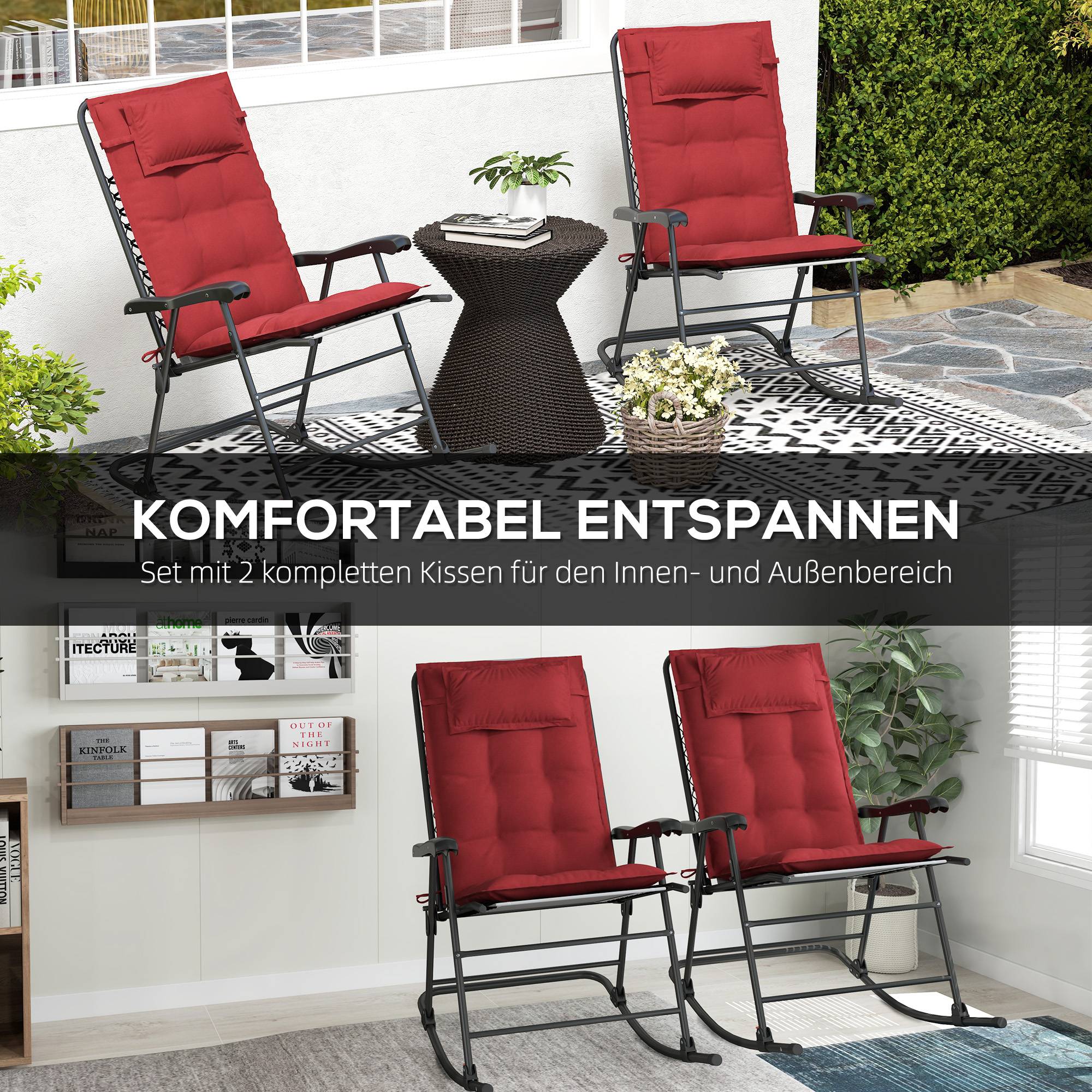 PANGIVO - Set de coussins pour transat, polyester, rouge, 50 x 116 x 5 cm - PANGIVO - Image 4