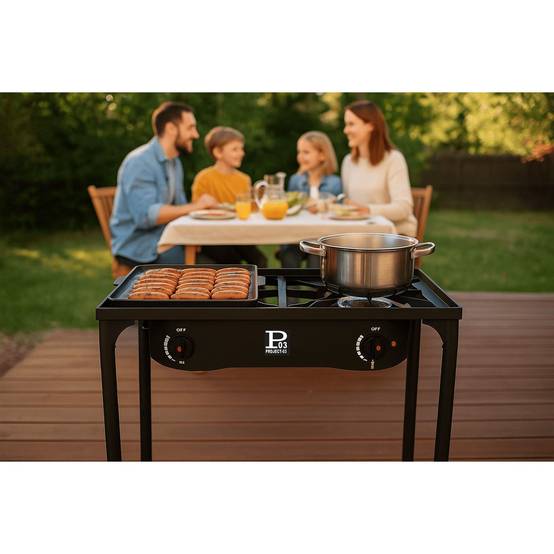 Barbecue grill et réchaud 2 feux 9kW Kit Modulable 2en1 - 2 brûleurs - Plaque Grill , 3 Hauteurs Modulables Piezo INTEC - Image 5