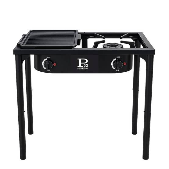 Barbecue grill et réchaud 2 feux 9kW Kit Modulable 2en1 - 2 brûleurs - Plaque Grill , 3 Hauteurs Modulables Piezo INTEC - Image 3