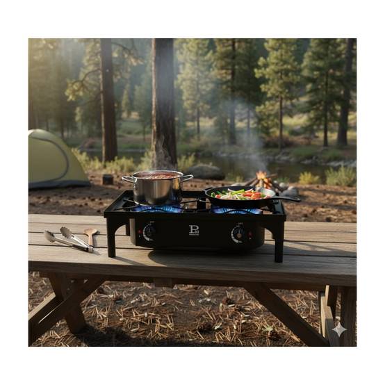 Barbecue grill et réchaud 2 feux 9kW Kit Modulable 2en1 - 2 brûleurs - Plaque Grill , 3 Hauteurs Modulables Piezo INTEC - Image 2