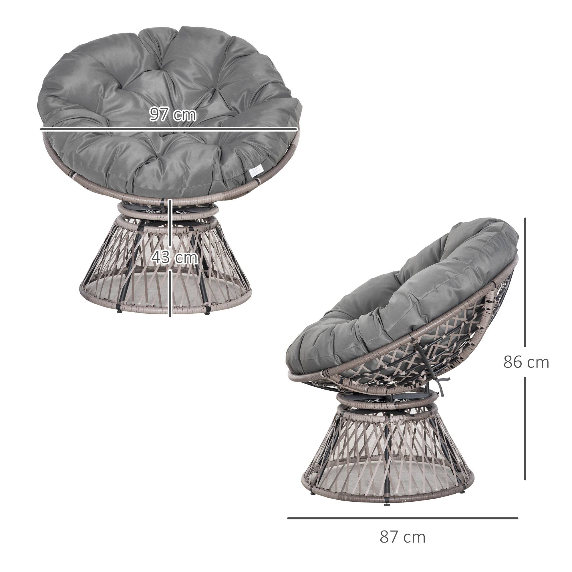 Sans Marque - Fauteuil rond de jardin fauteuil papasan pivotant Ø 97 x 86H cm grand coussin fourni polyester résine tressée - Image 5