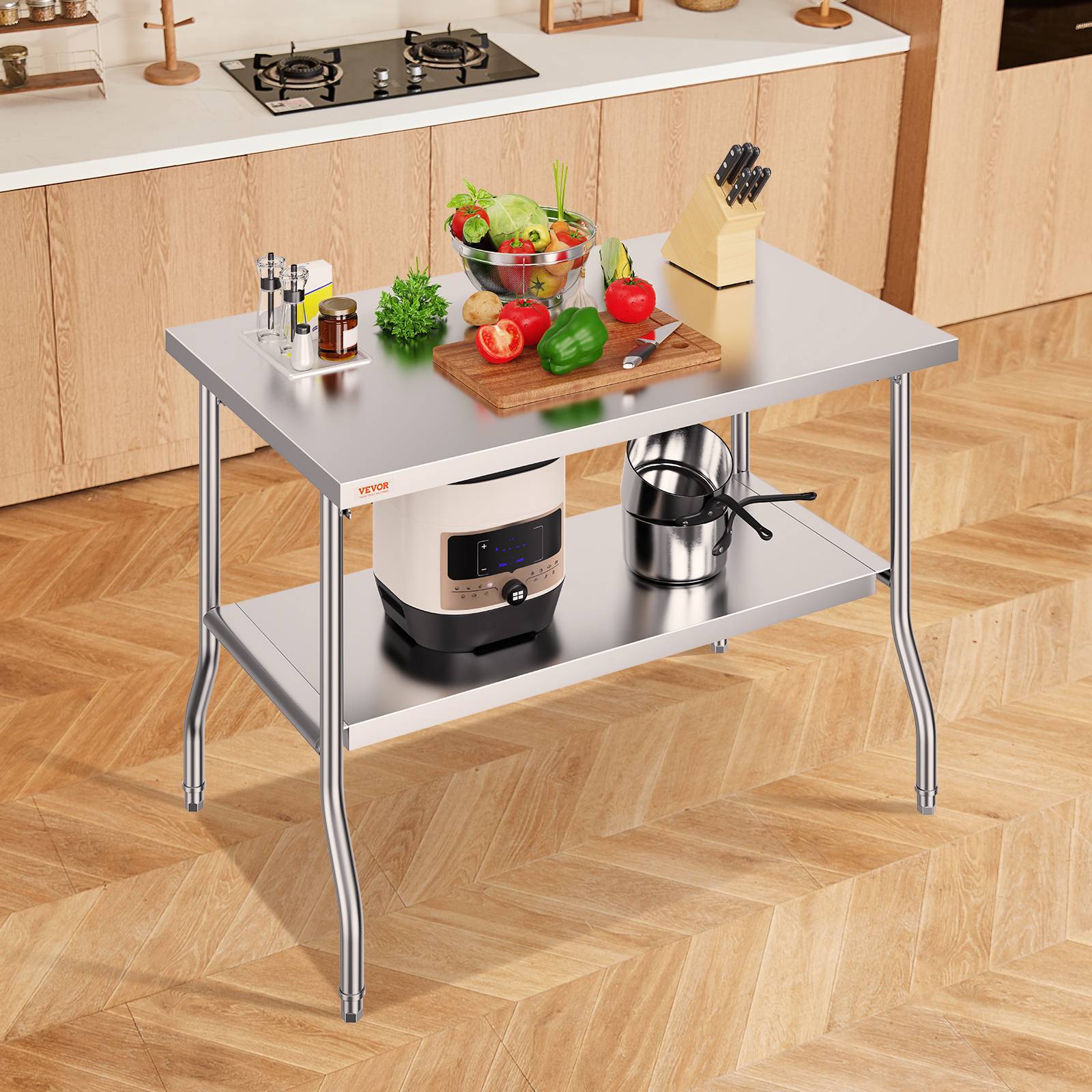 VEVOR Table travail commerciale pliante 48x30 pouces. Double étagère acier inoxydable. Préparation commerciale. - Image 8
