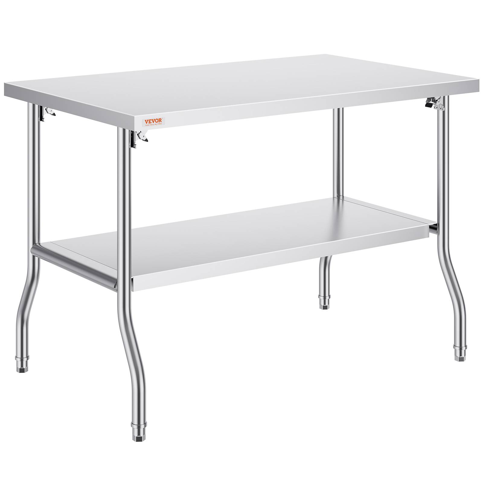 VEVOR Table travail commerciale pliante 48x30 pouces. Double étagère acier inoxydable. Préparation commerciale. - Image 1