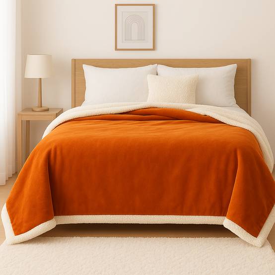 Plaid en sherpa flanelle 480 gsm 200x240 terracotta - Déco arts - Image 3