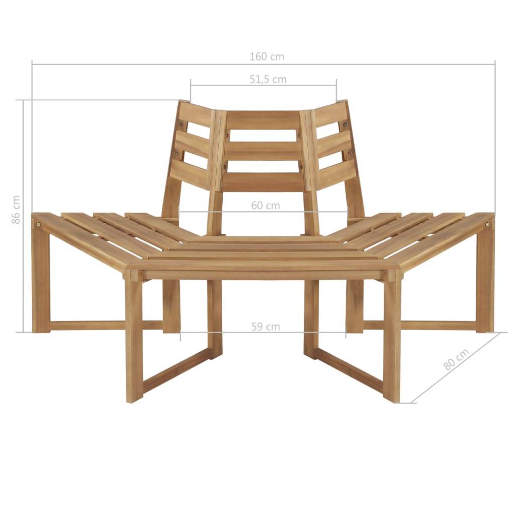 Helloshop26 - Banc de jardin meuble de patio d'extérieur terrasse de tour d'arbre demi-hexagonal 160 x 80 x 86 cm bois d'acacia massif - Imagen 4