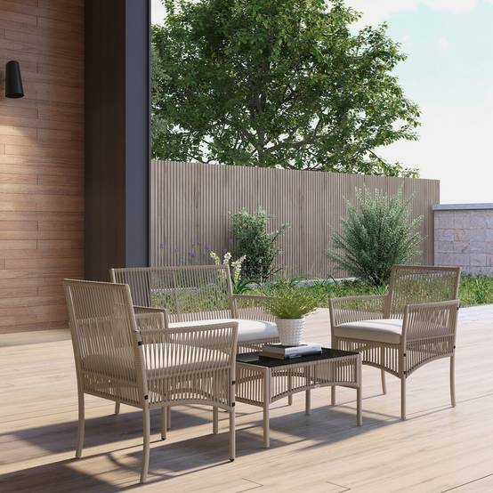 Salon de jardin 4 pièces résine tressée balcon détente table verre trempé kaki - ComfortXL Outdoor Living - Image 3