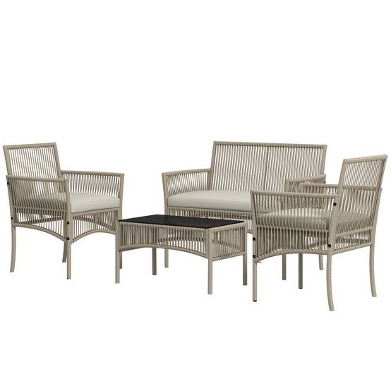 Salon de jardin 4 pièces résine tressée balcon détente table verre trempé kaki - ComfortXL Outdoor Living - Image 2