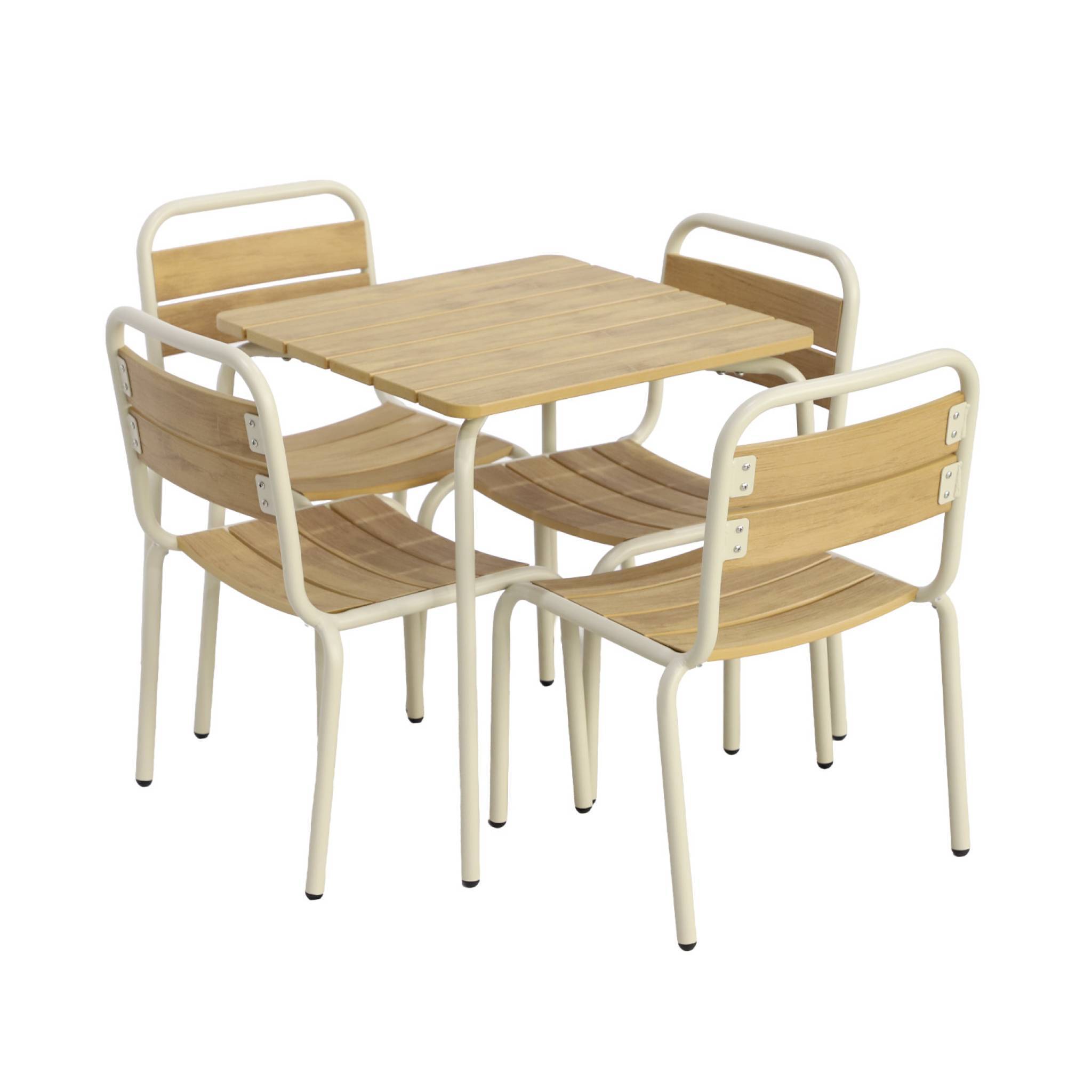 sweeek - Table de jardin enfant acier et décor bois + 4 assises beige - Suzie | sweeek - Image 2