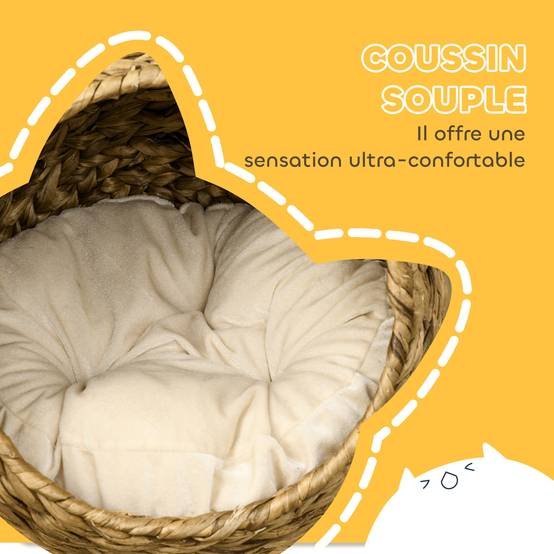 Panier surélevé pour chat feuilles de bananiers beige 40 x 37 x 51 cm - PANGIVO - Image 8