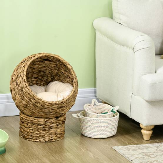 Panier surélevé pour chat feuilles de bananiers beige 40 x 37 x 51 cm - PANGIVO - Image 9