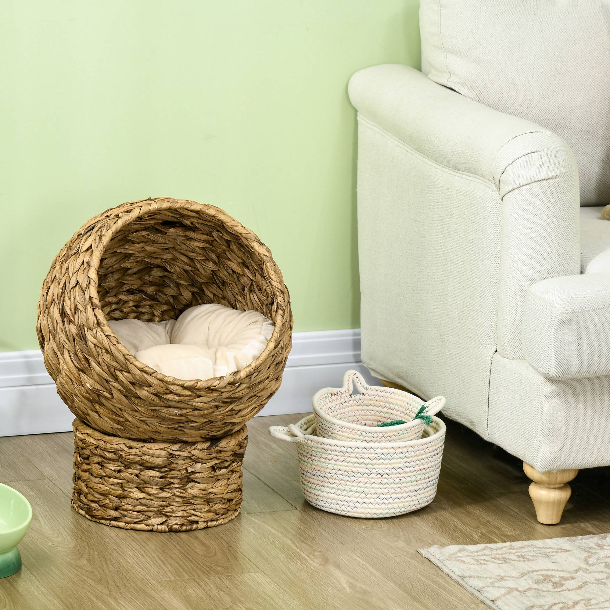 Panier surélevé pour chat feuilles de bananiers beige 40 x 37 x 51 cm - PANGIVO - Image 9