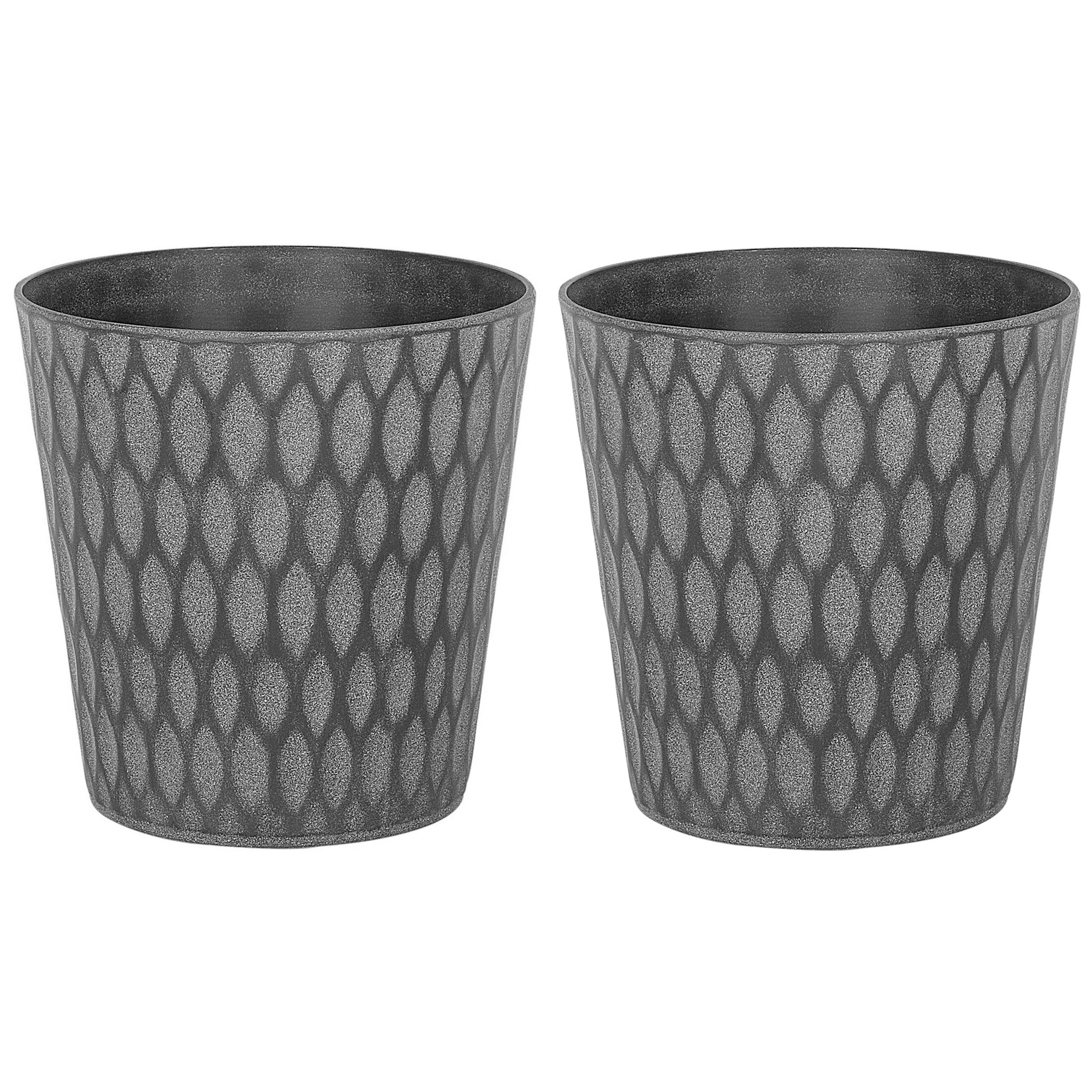 Beliani - Hauts Cache-Pots Gris en Fibre d'Argile et Verre 36 cm Rond avec Relief Pot de Fleurs Idéal pour Extérieur et Intérieur Lot de 2 - Imagen 1