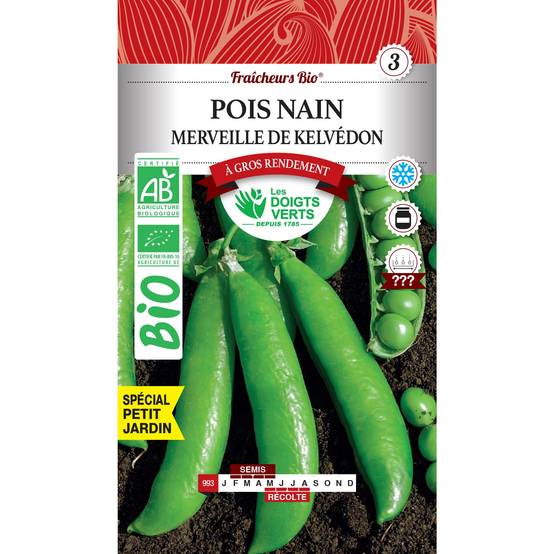 Graines pois nain merveille de Kelvedon BIO Les Doigts Verts - 100g