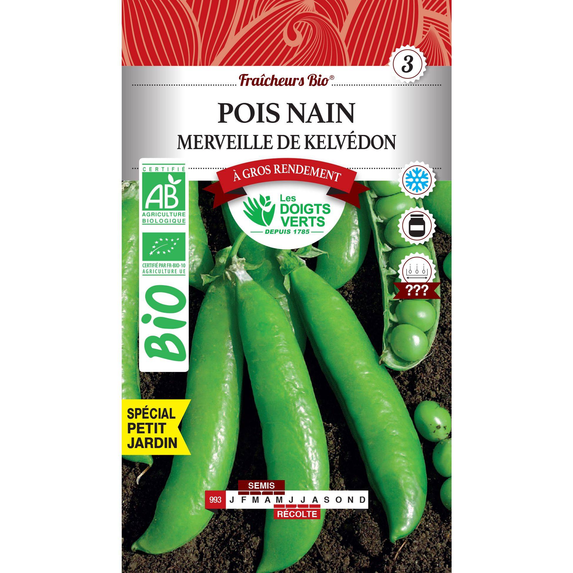 Graines pois nain merveille de Kelvedon BIO Les Doigts Verts - 100g