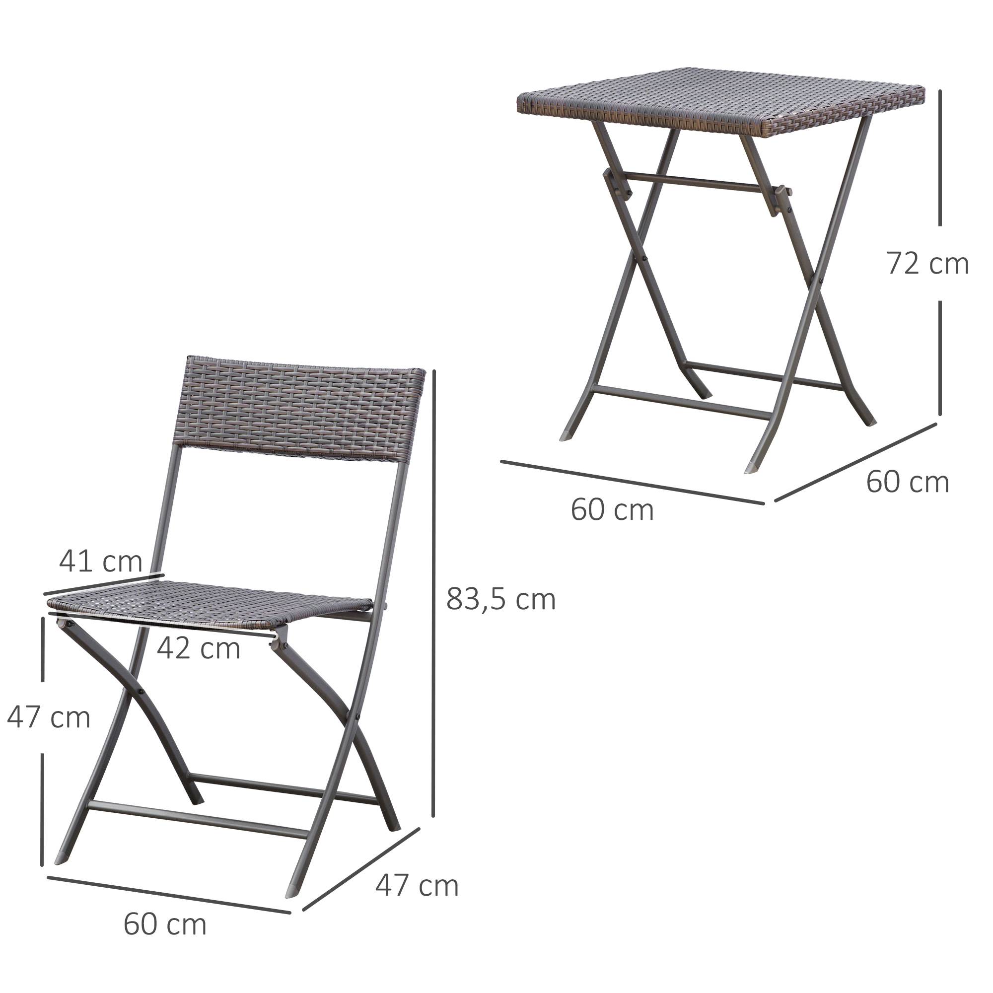Outsunny - Ensemble meubles de jardin design table carré et chaises pliables résine tressée 4 fils métal noir - Outsunny - Imagen 3