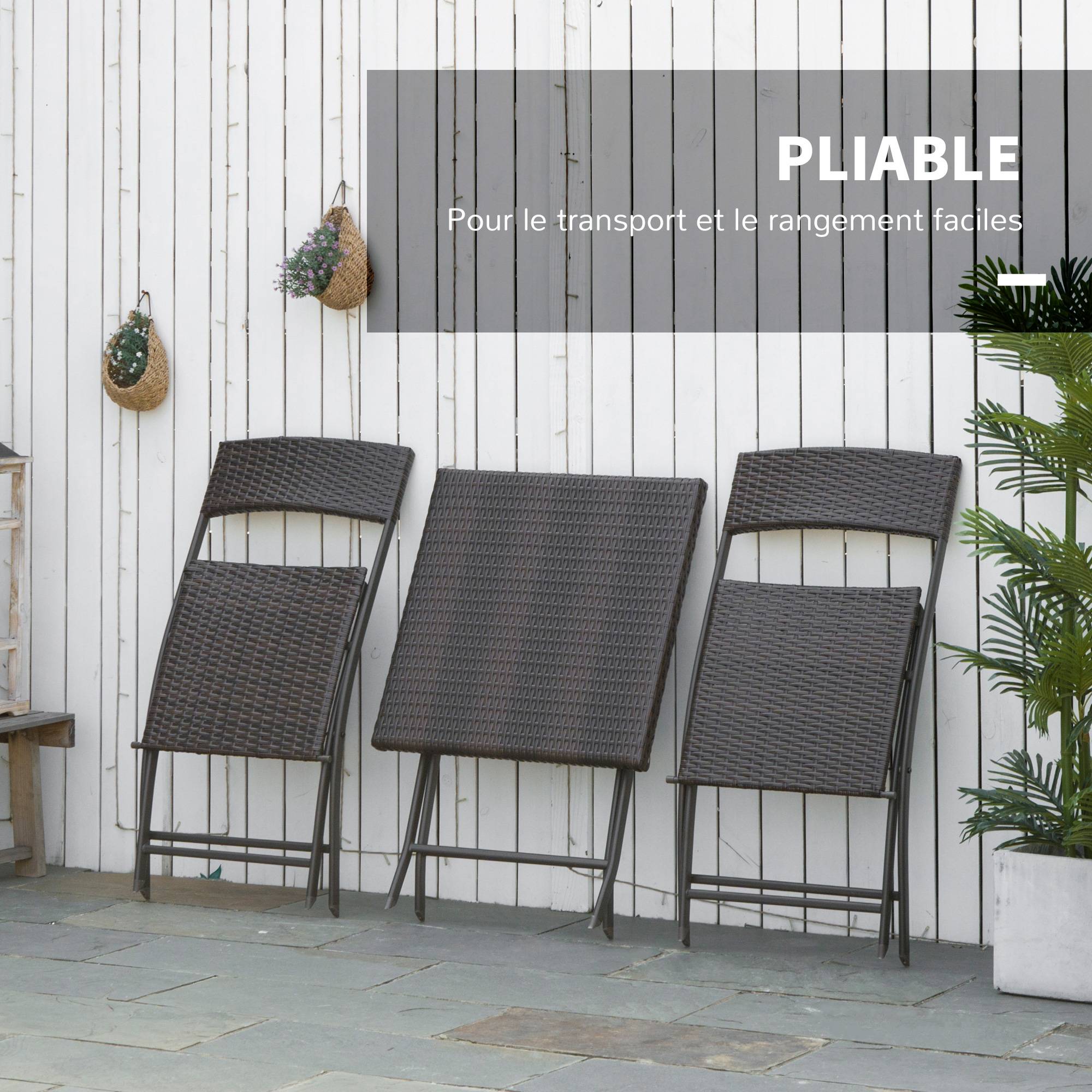 Outsunny - Ensemble meubles de jardin design table carré et chaises pliables résine tressée 4 fils métal noir - Outsunny - Imagen 5