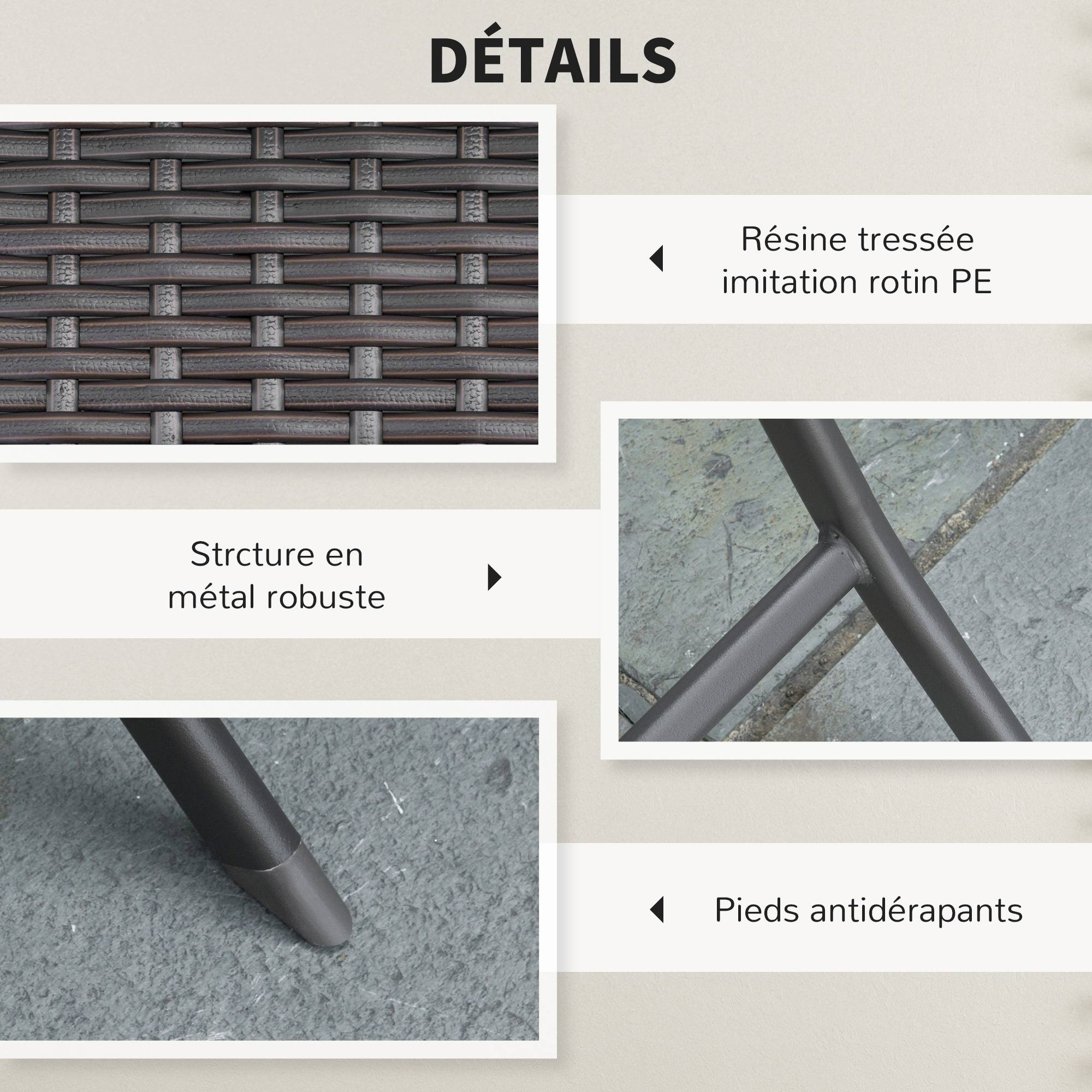 Outsunny - Ensemble meubles de jardin design table carré et chaises pliables résine tressée 4 fils métal noir - Outsunny - Imagen 4