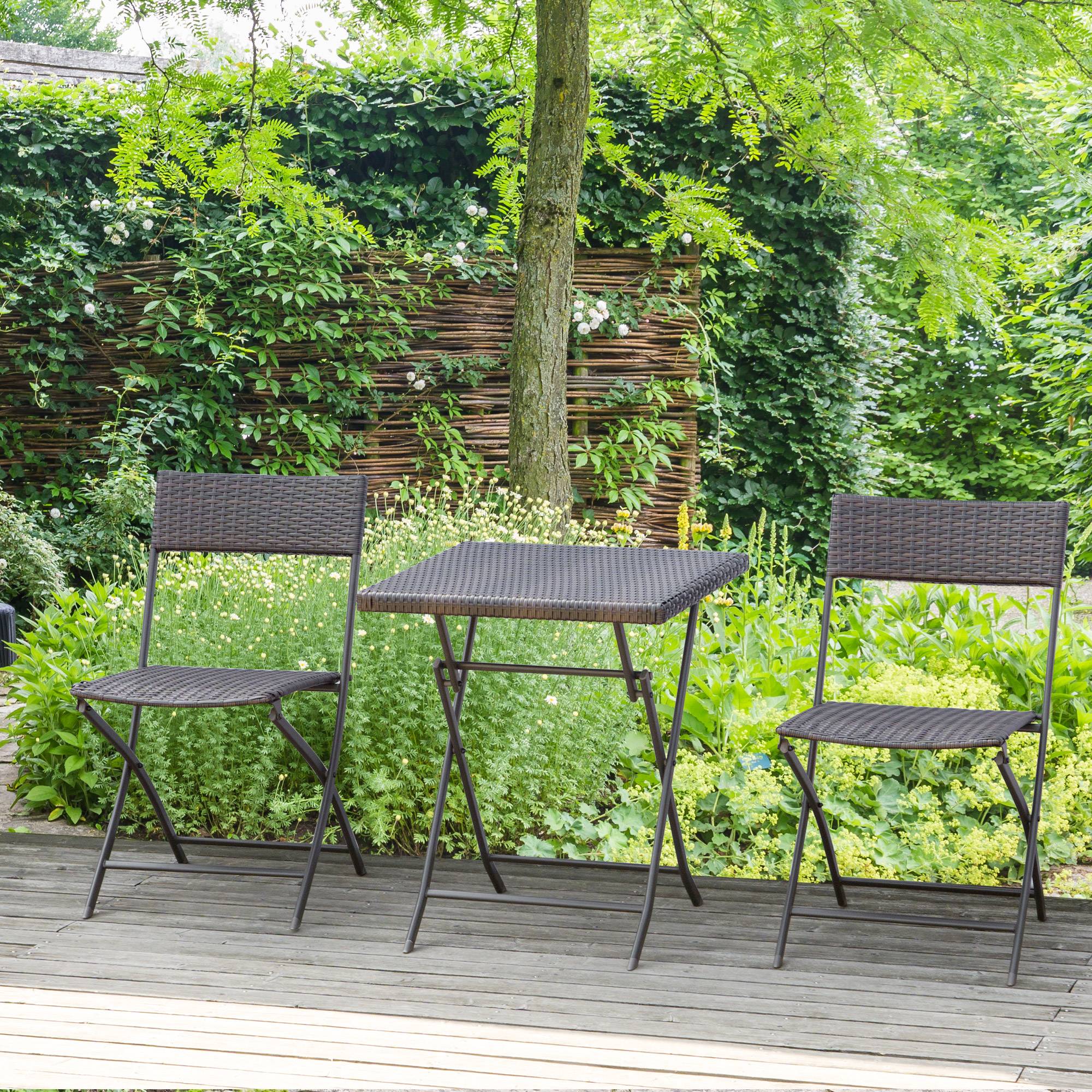 Outsunny - Ensemble meubles de jardin design table carré et chaises pliables résine tressée 4 fils métal noir - Outsunny - Imagen 2
