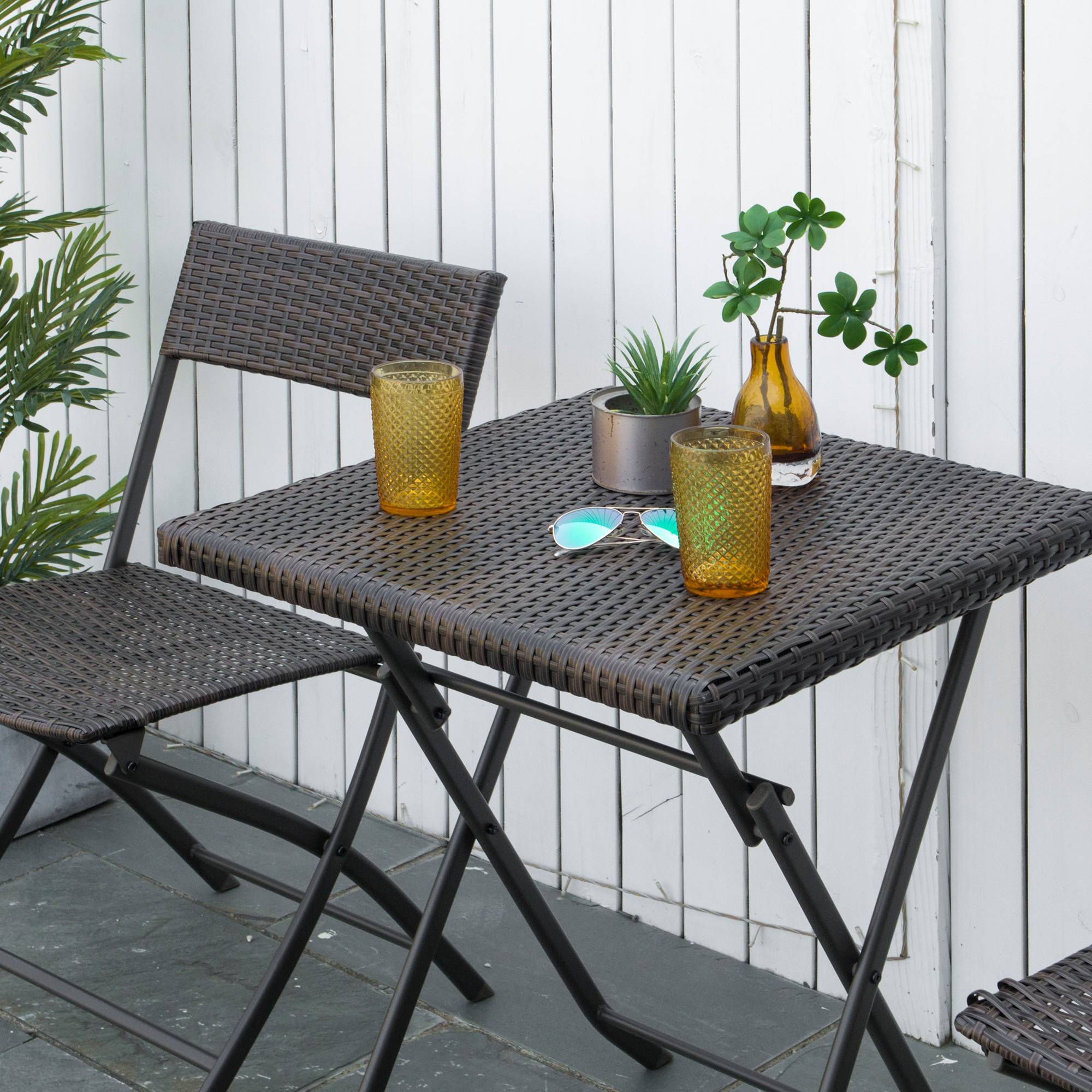 Outsunny - Ensemble meubles de jardin design table carré et chaises pliables résine tressée 4 fils métal noir - Outsunny - Imagen 7