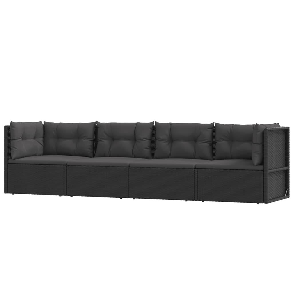 Helloshop26 - Salon de jardin meuble d'extérieur ensemble de mobilier 4 pièces avec coussins noir résine tressée - Imagen 1