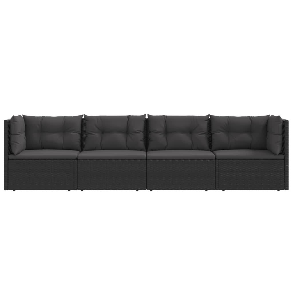Helloshop26 - Salon de jardin meuble d'extérieur ensemble de mobilier 4 pièces avec coussins noir résine tressée - Imagen 3