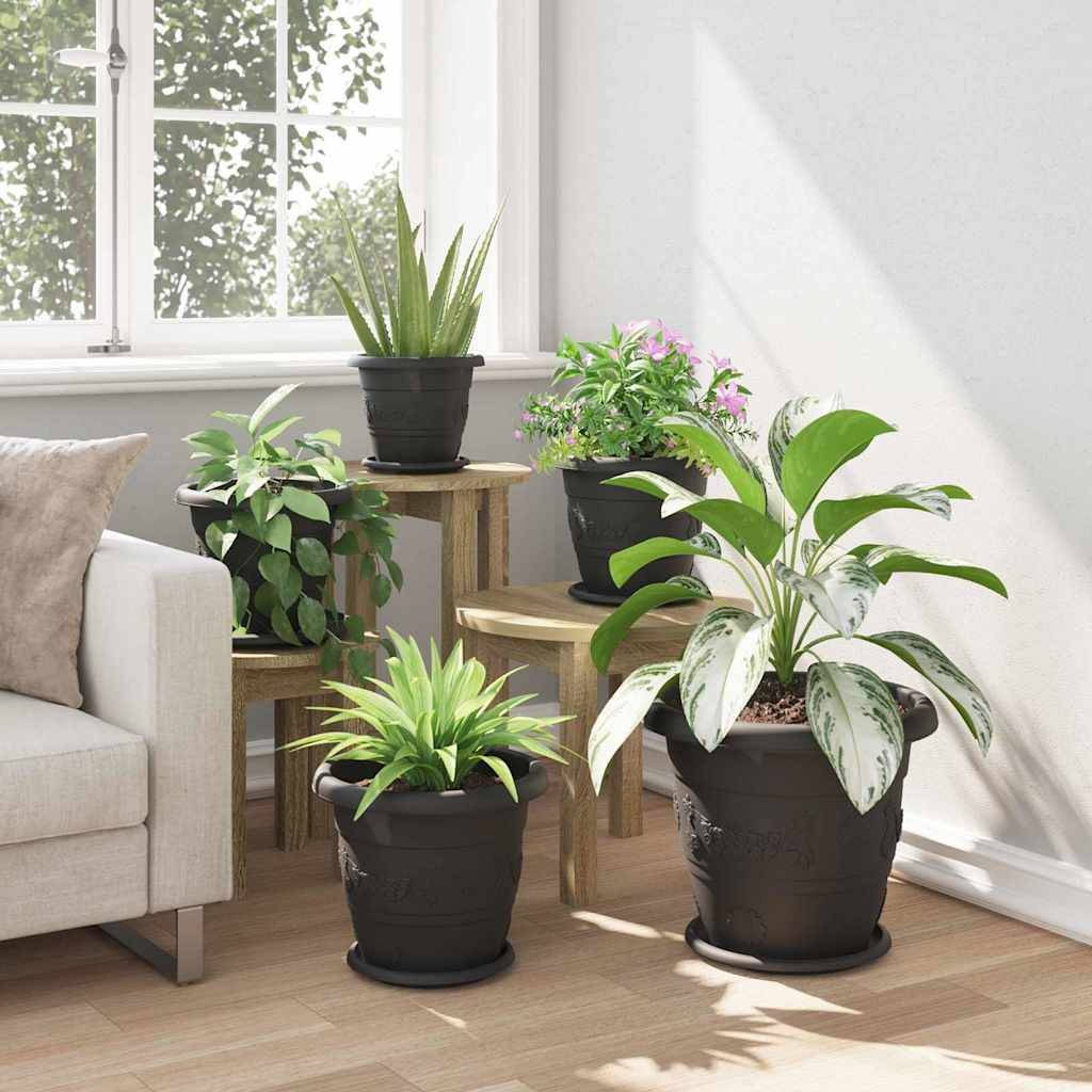 Pot à fleurs rond 6 pcs | Bac à fleurs Noir Ø 26 x 21,5 cm Plastique - Image 4