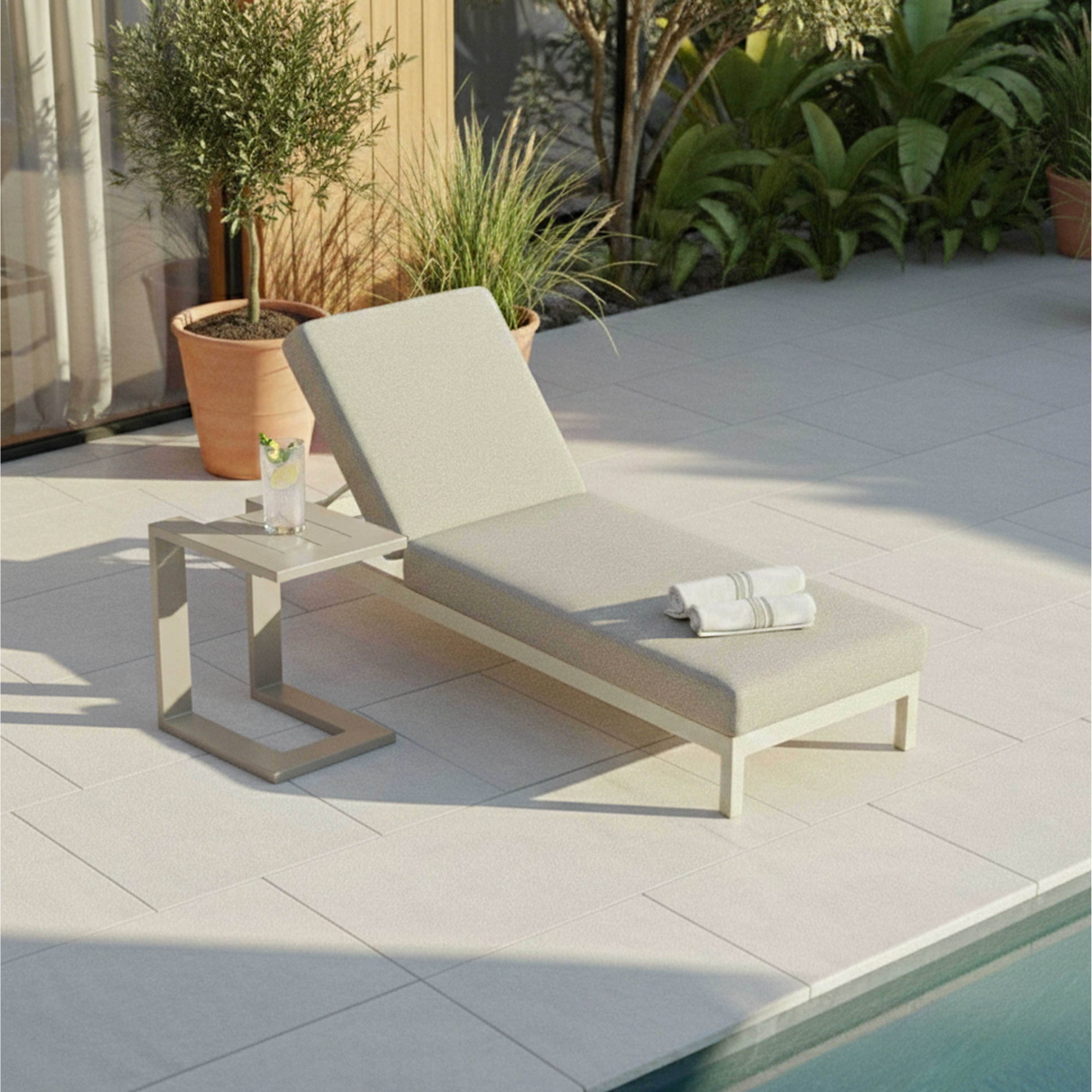 Oviala - Ensemble bain de soleil avec tablette en aluminium crème Galapagos - Oviala - Image 2