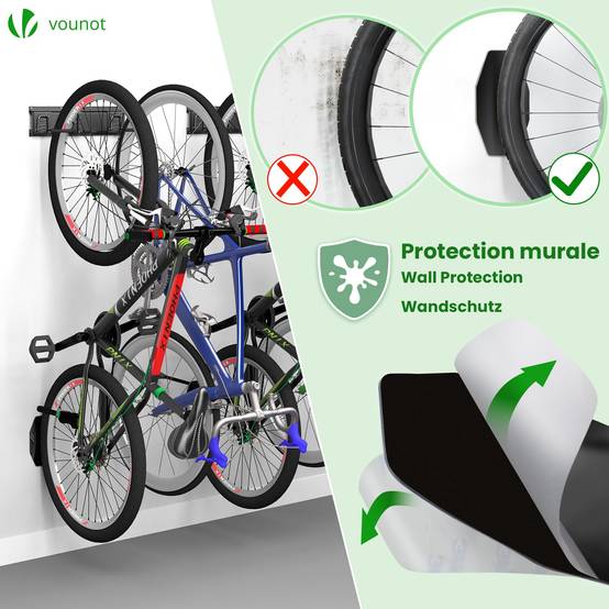 Support mural rangement pour 4 velos et 2 casques rails et crochets metal noir - Image 4