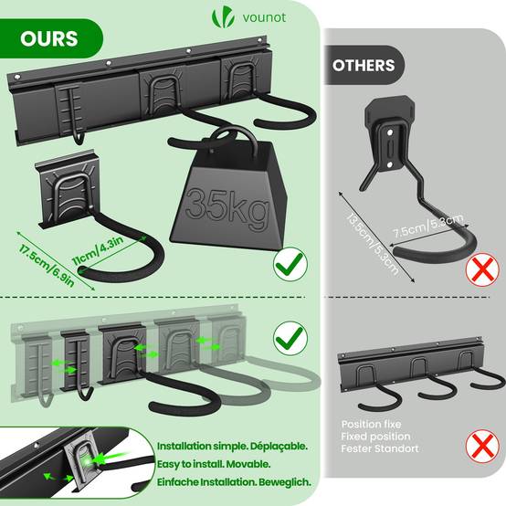 Support mural rangement pour 4 velos et 2 casques rails et crochets metal noir - Image 5