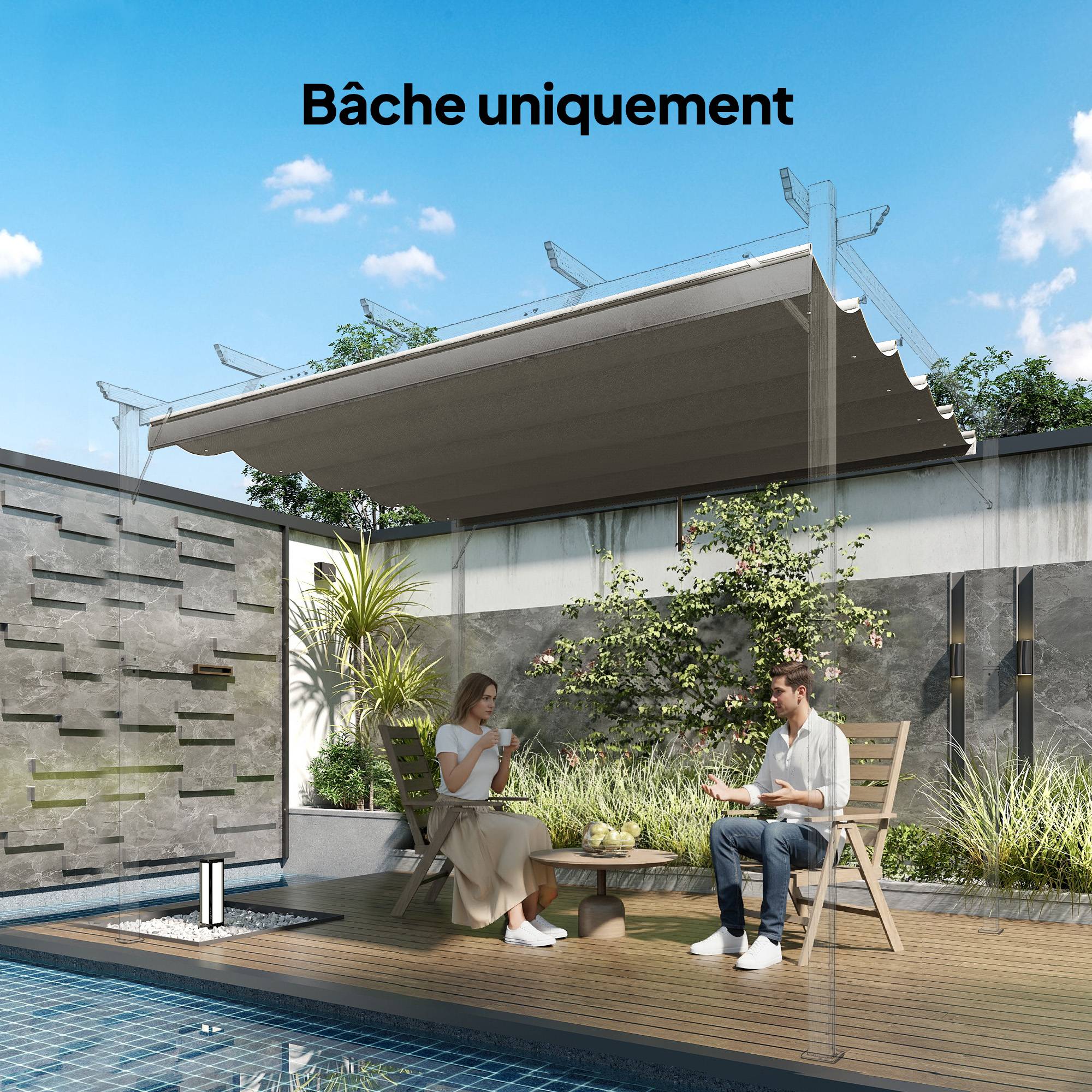 ComfortXL - Toile de toit rechange polyester pour pergola rétractable 255x250cm gris clair - ComfortXL Outdoor Living - Image 4