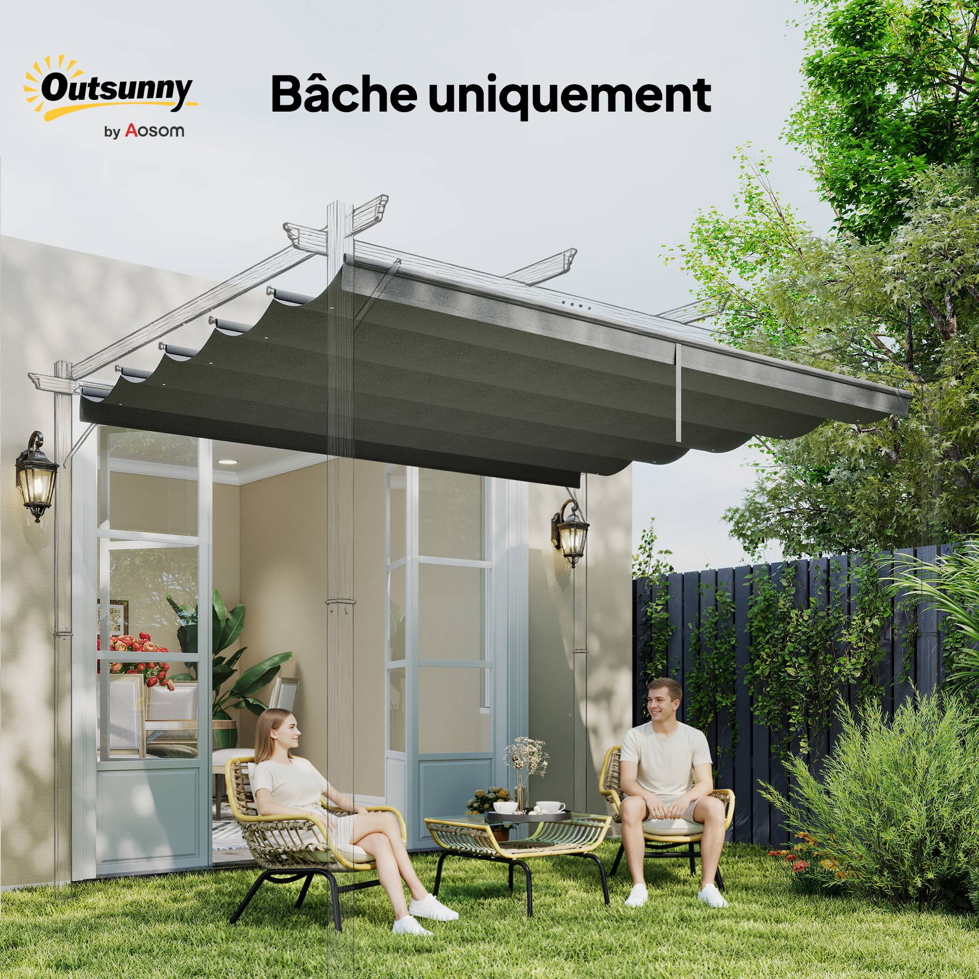 ComfortXL - Toile de toit rechange polyester pour pergola rétractable 255x250cm gris clair - ComfortXL Outdoor Living - Image 9