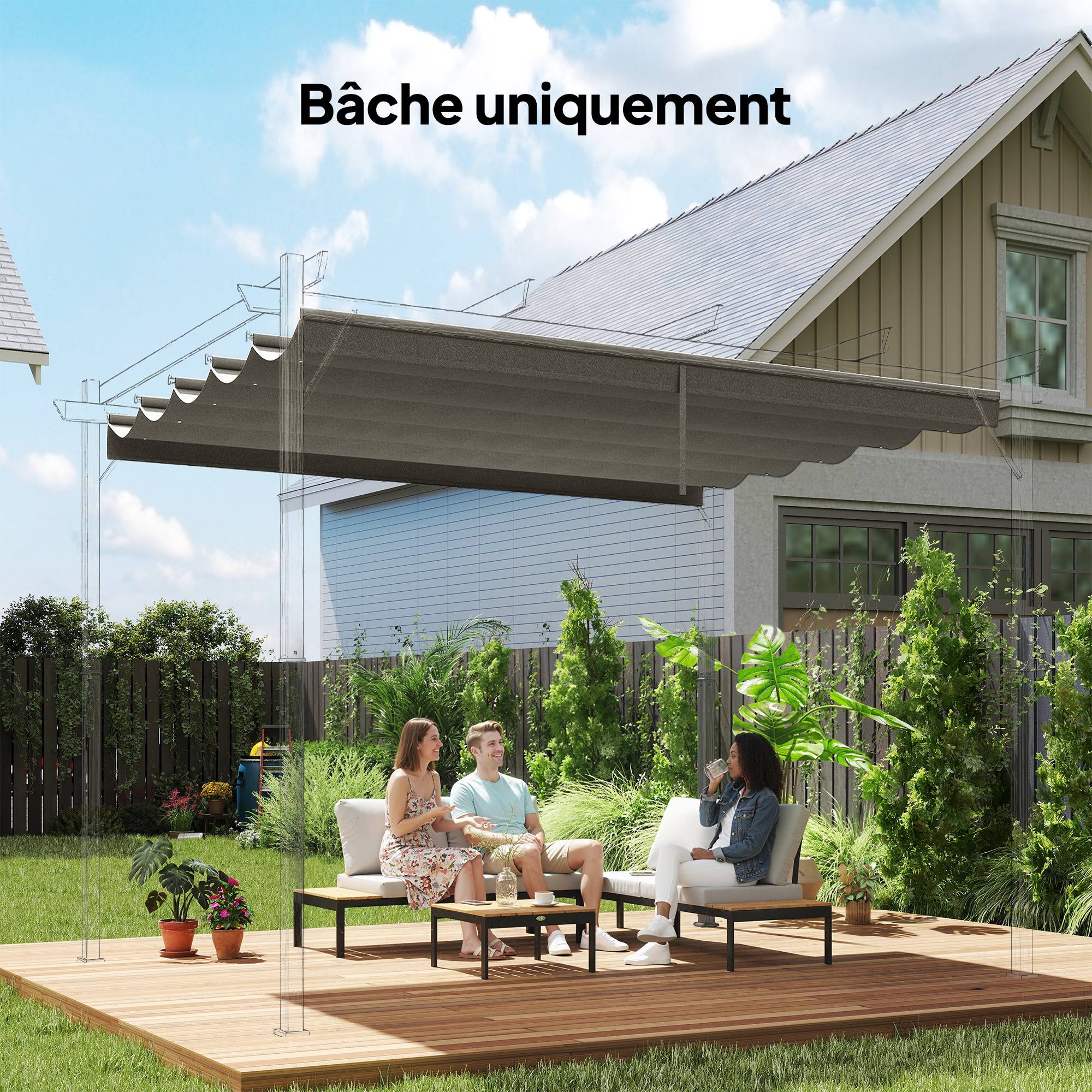 ComfortXL - Toile de toit rechange polyester pour pergola rétractable 255x250cm gris clair - ComfortXL Outdoor Living - Image 3