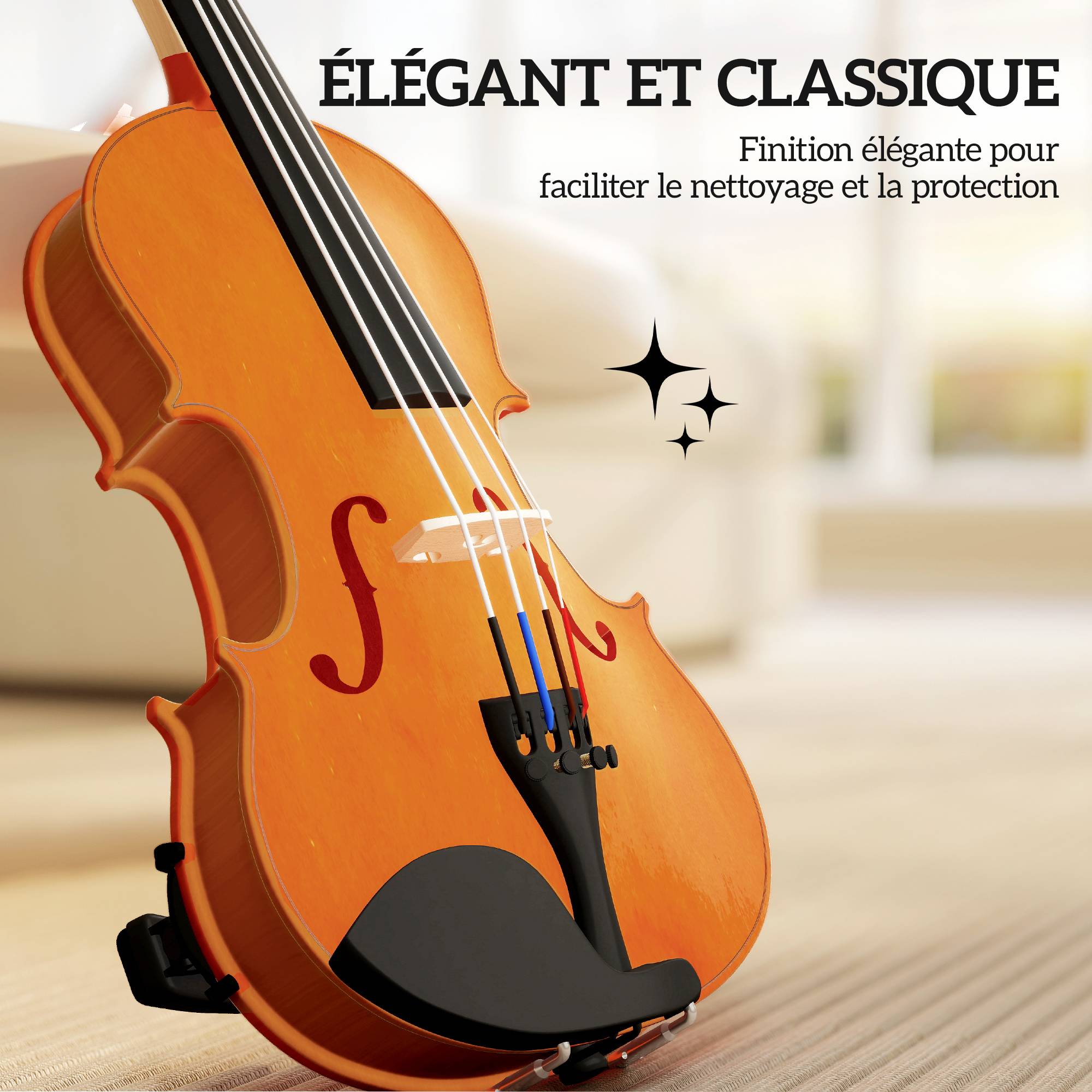 Violon 4/4 ensemble de violon en bois massif pour adultes et débutants avec étui léger et portable 60 x 21 cm marron - Image 7