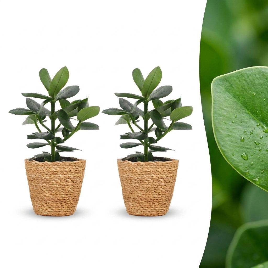 La Green Touch - Clusia rosea Princess - Arbre autographe - Lot de 2 plantes - Panier en jonc de mer inclus - Pot Ø12 cm, H 40 cm - Image 1