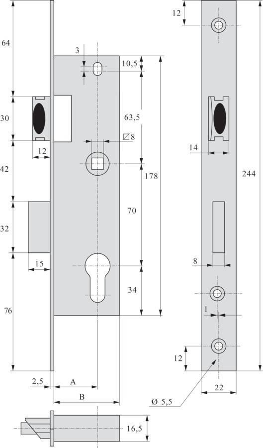 Serrure monopoint à larder cylindre pêne dormant demi-tour longueur 39mm - STREMLER - 2460.39.0 - Imagen 2