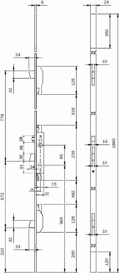 SERRURE MULTIPUNTO ELECTA 3PTS PDTRLX AXE 35 C.8X85 TETIERE U 1860X24X6 - Image 2