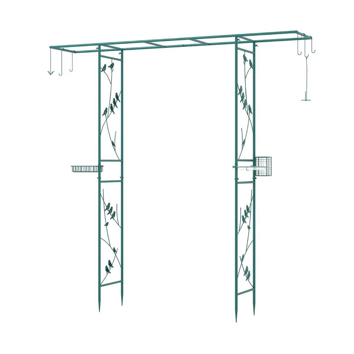 Station d'Alimentation pour Jardin Treillis Arc Robuste avec Bol d'Eau Plateau en Filet Mangeoire à Oiseau et Soutenir Vert MAISON CHIC - Image 3