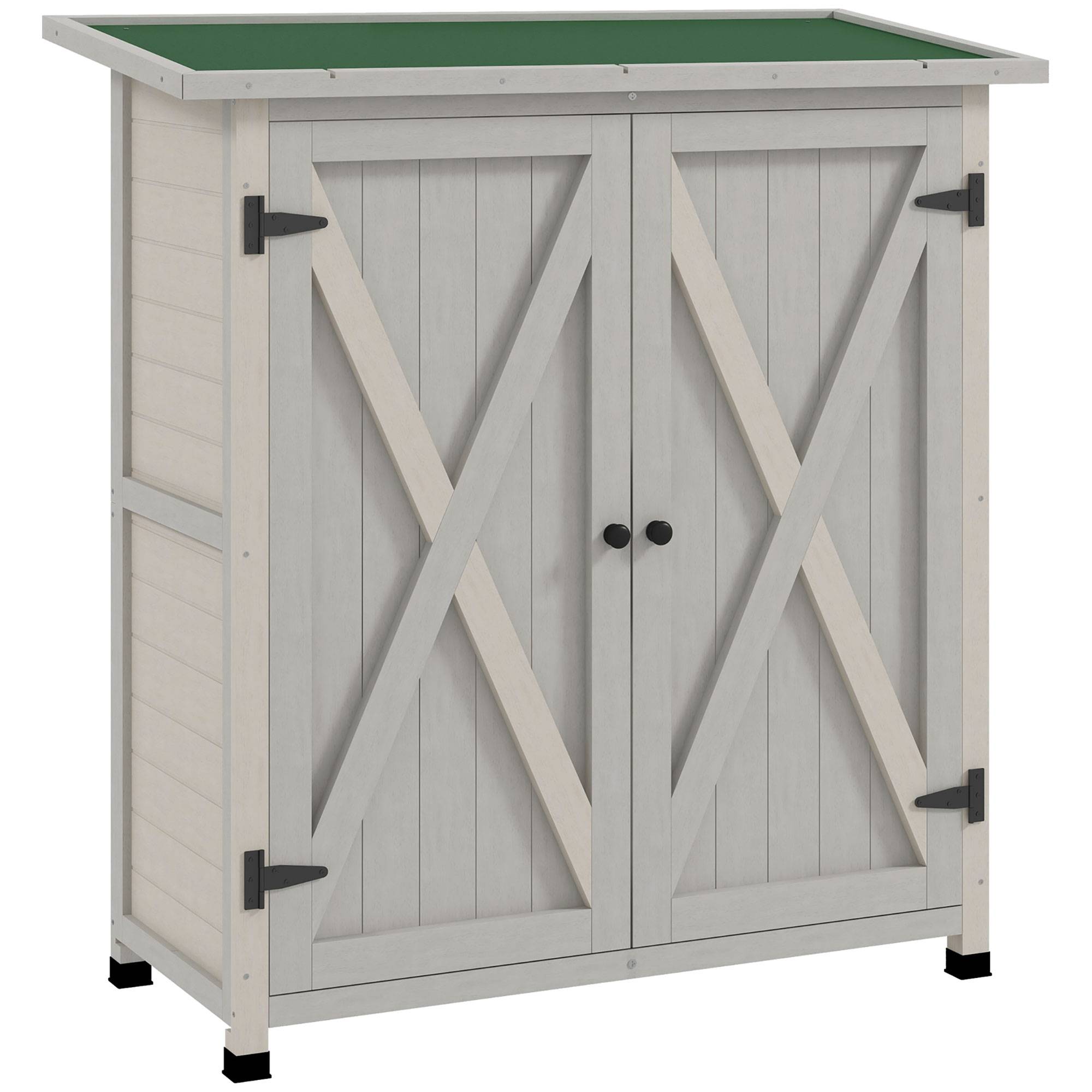 Outsunny - Abri de Jardin Armoire Outils 110x55x117 cm 2 étagères, 2 portes, toit bitumé étanche bois massif pin pré-huilé gris - Outsunny - Image 1