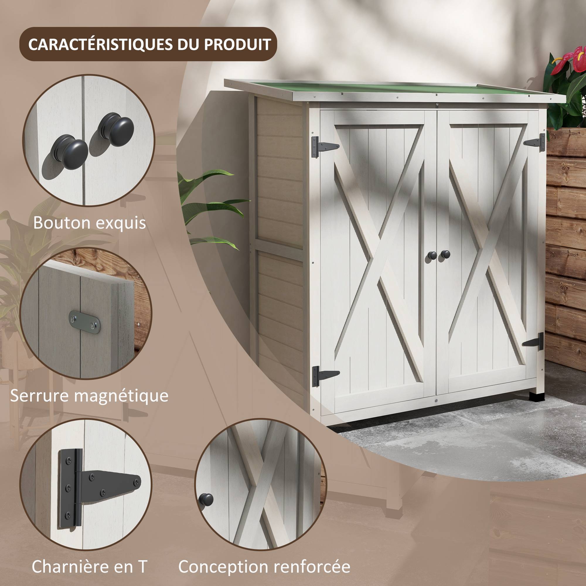 Outsunny - Abri de Jardin Armoire Outils 110x55x117 cm 2 étagères, 2 portes, toit bitumé étanche bois massif pin pré-huilé gris - Outsunny - Image 6
